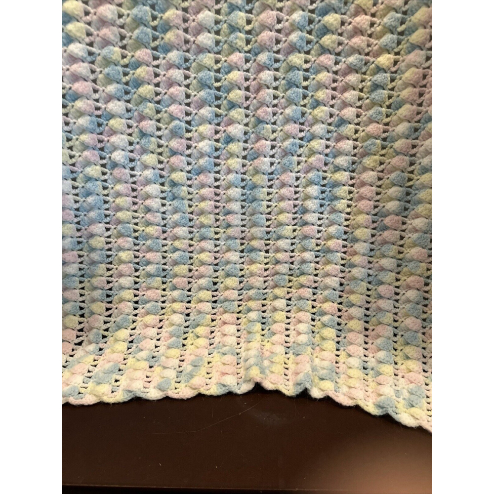 Vintage Hand Crotchet Baby Blanket Soft Pastels Security Afghan Throw 36" x 26"